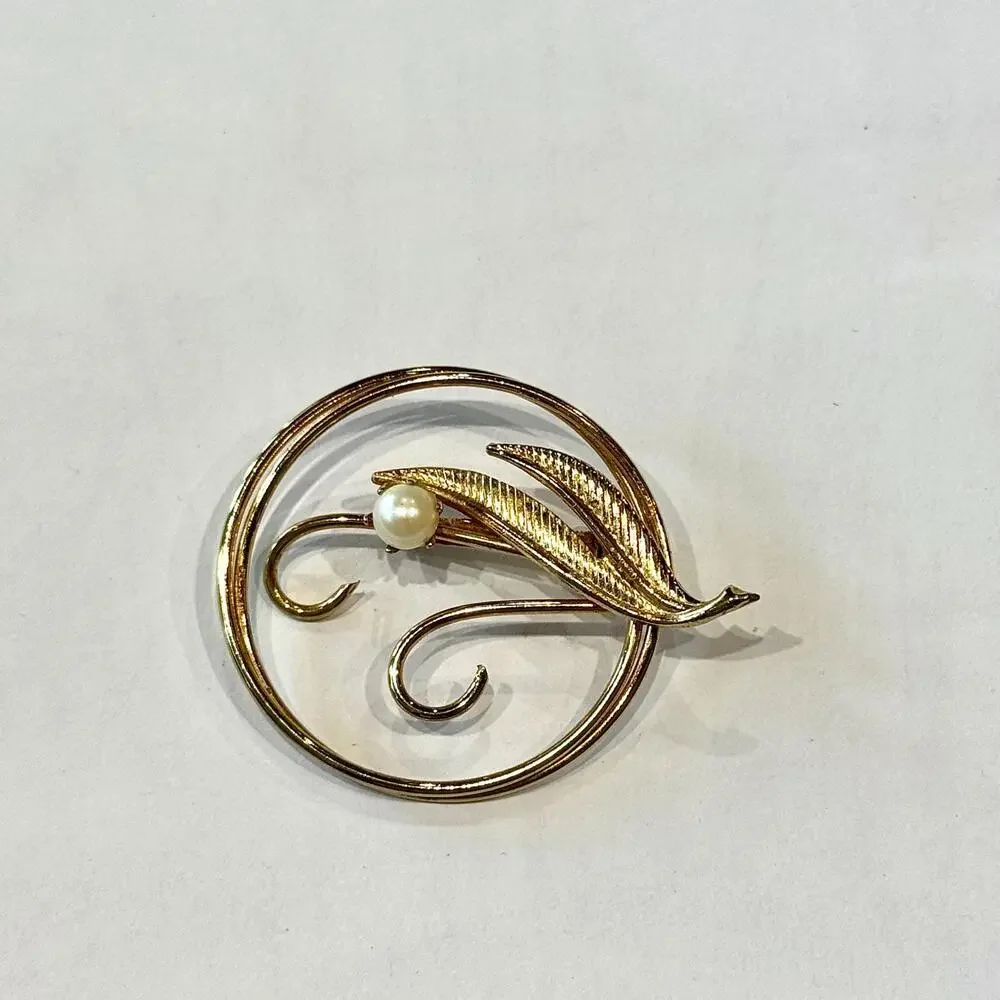 Vintage Pearl Brooch‎ Pin Jewelry Shawl Bag Gold